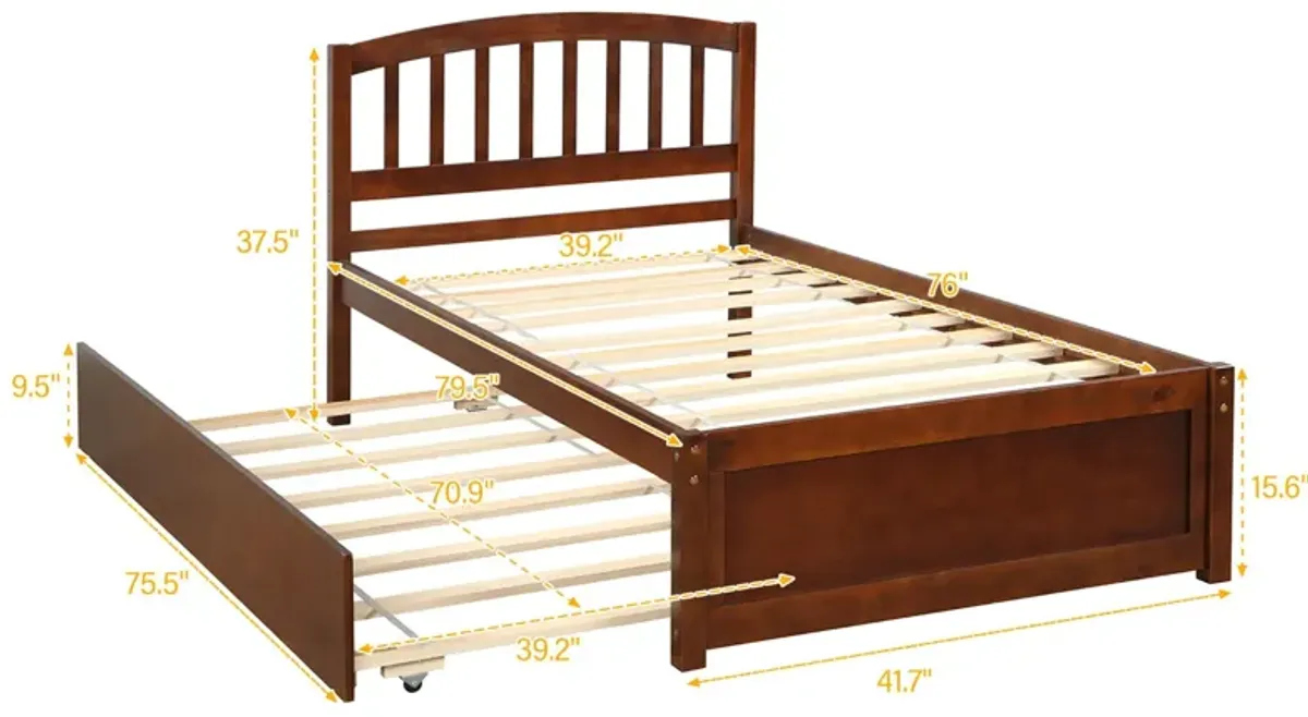 Twin Size Platform Bed Wood Bed Frame With Trundle