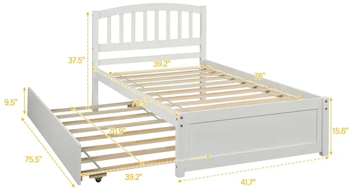 Twin Size Platform Bed Wood Bed Frame With Trundle