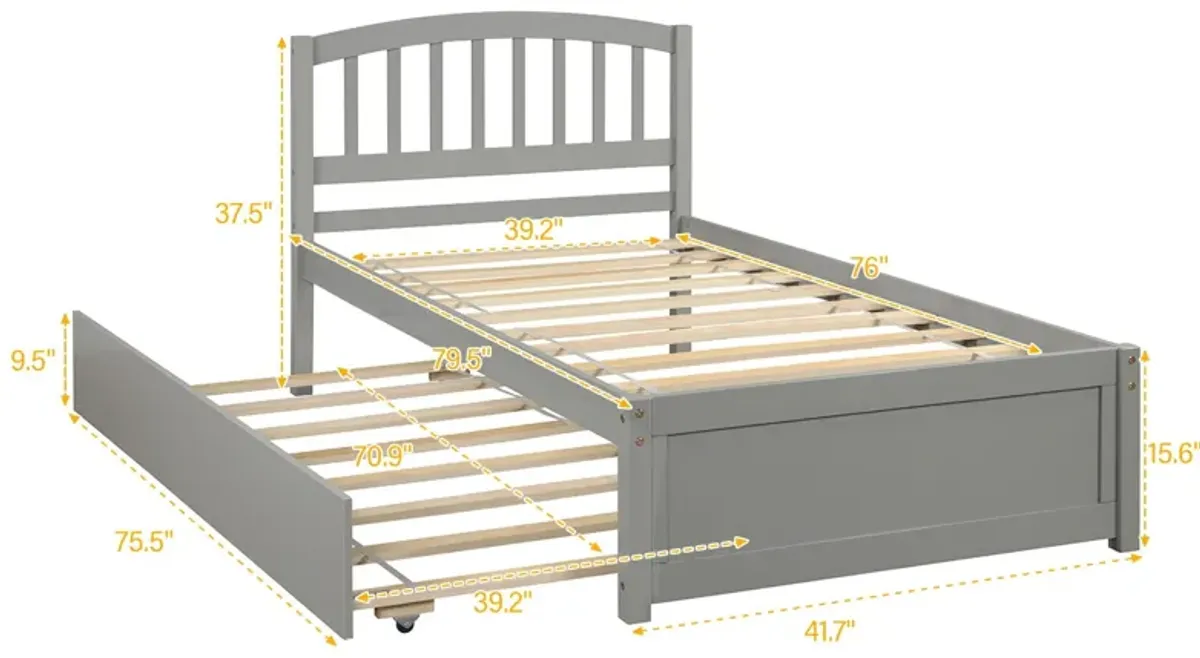 Twin Size Platform Bed Wood Bed Frame With Trundle