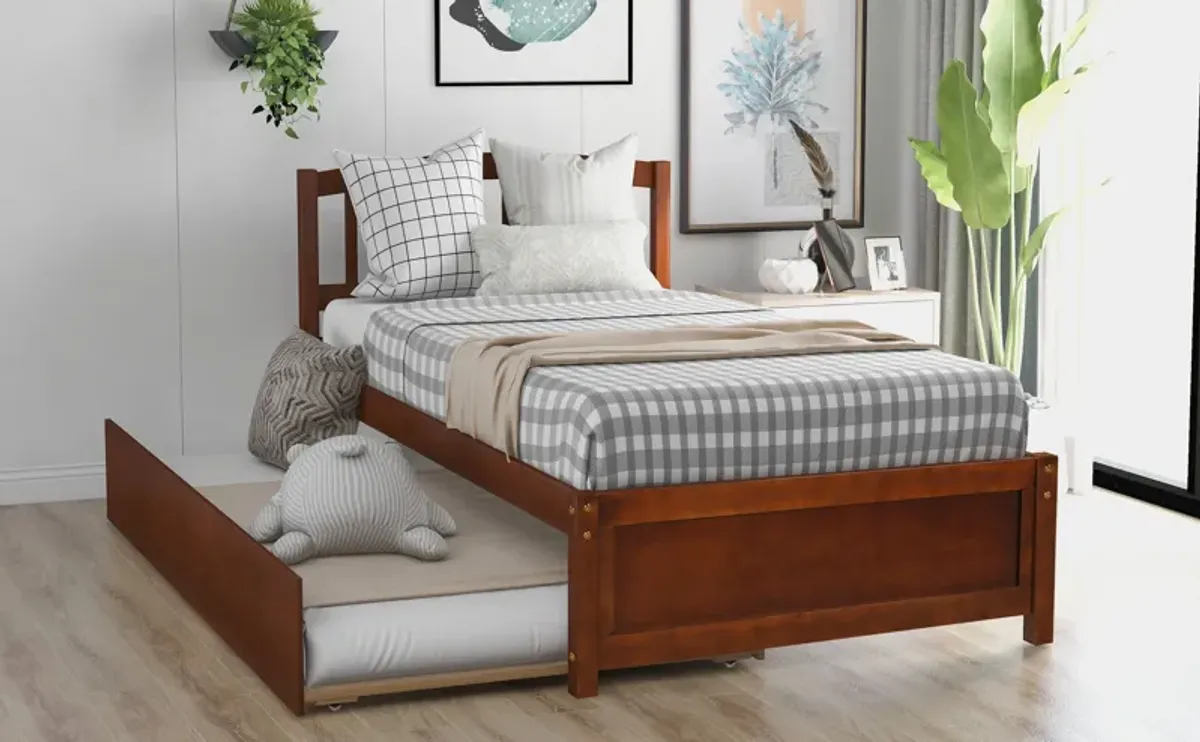 Twin Size Platform Bed Wood Bed Frame With Trundle