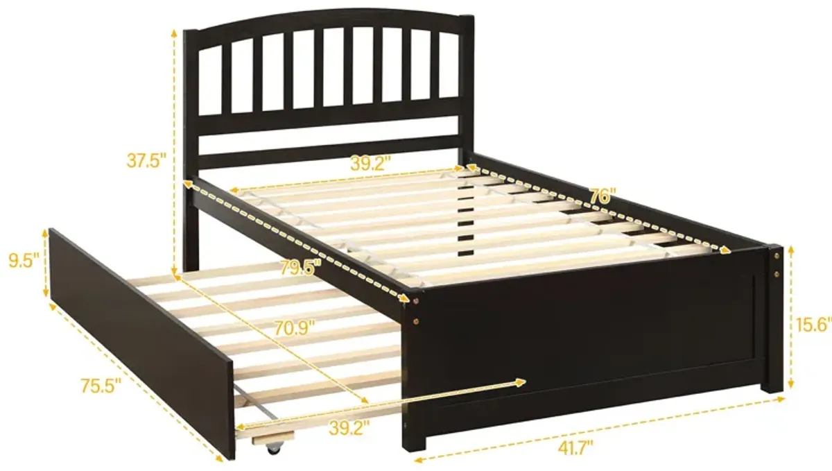 Twin Size Platform Bed Wood Bed Frame With Trundle