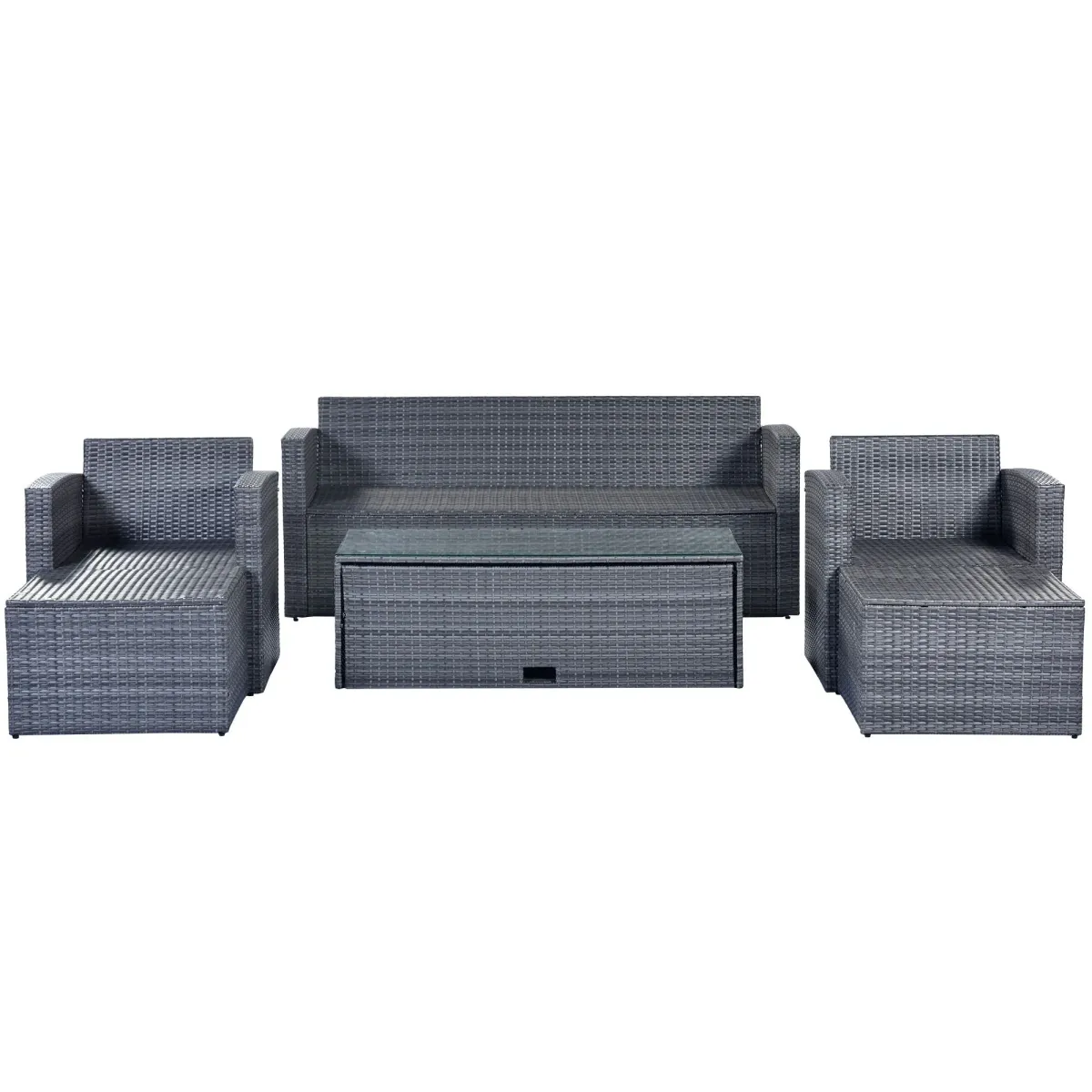 All-Weather Wicker PE Rattan Patio Outdoor Dining Conversation Sectional Set With Coffee Table, Wicker Sofas, Ottomans, Removable Cushions