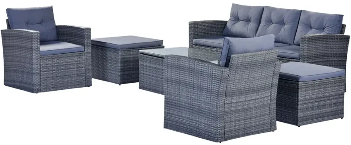 All-Weather Wicker PE Rattan Patio Outdoor Dining Conversation Sectional Set With Coffee Table, Wicker Sofas, Ottomans, Removable Cushions