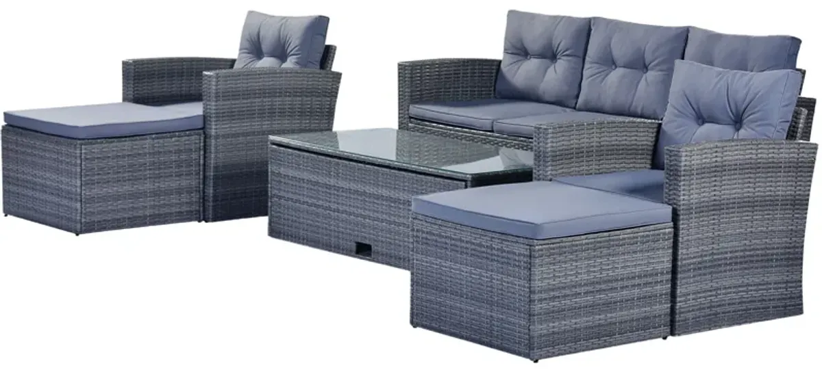 All-Weather Wicker PE Rattan Patio Outdoor Dining Conversation Sectional Set With Coffee Table, Wicker Sofas, Ottomans, Removable Cushions