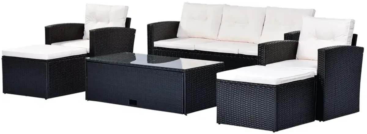 All-Weather Wicker PE Rattan Patio Outdoor Dining Conversation Sectional Set With Coffee Table, Wicker Sofas, Ottomans, Removable Cushions