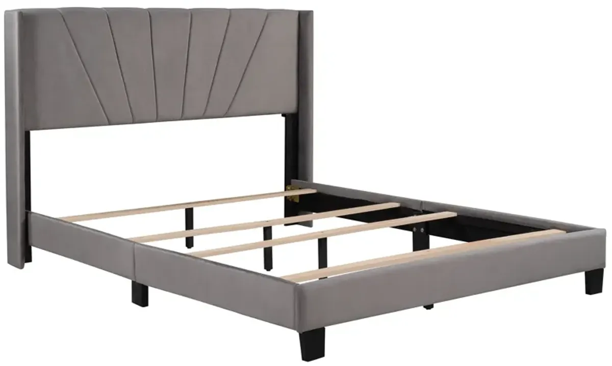 Queen Size Velvet Upholstered Platform Bed, Box Spring Needed