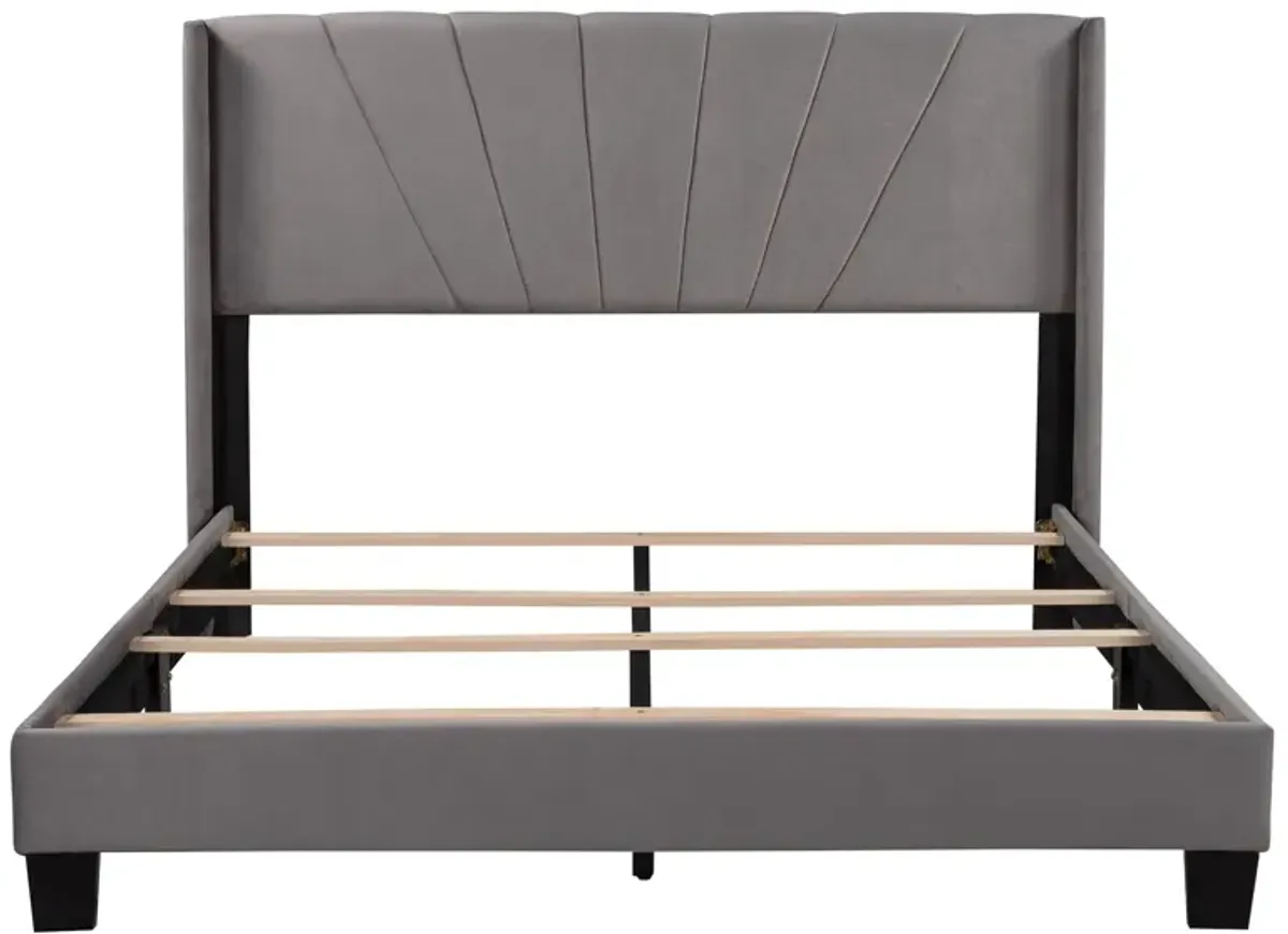 Queen Size Velvet Upholstered Platform Bed, Box Spring Needed