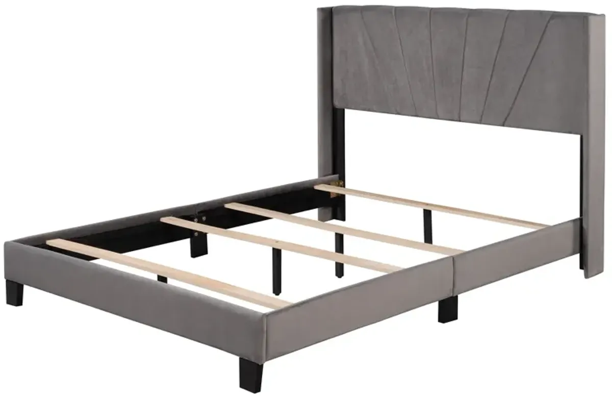 Queen Size Velvet Upholstered Platform Bed, Box Spring Needed