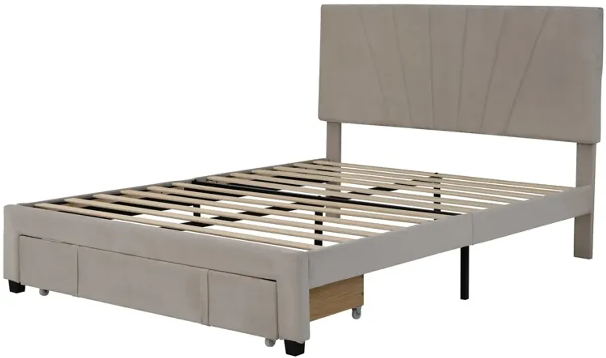 Storage Bed Velvet Upholstered Platform Bed With A Big Drawer