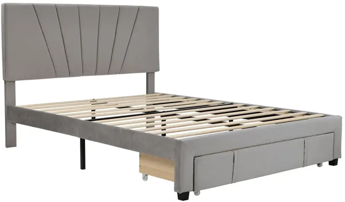 Storage Bed Velvet Upholstered Platform Bed With A Big Drawer