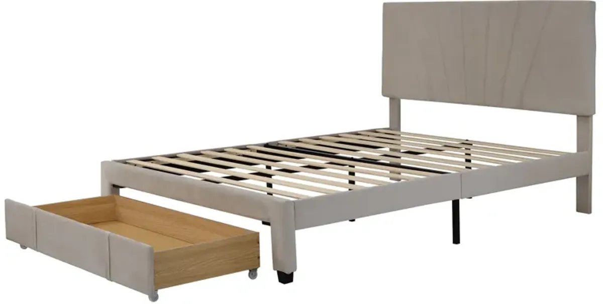 Storage Bed Velvet Upholstered Platform Bed With A Big Drawer