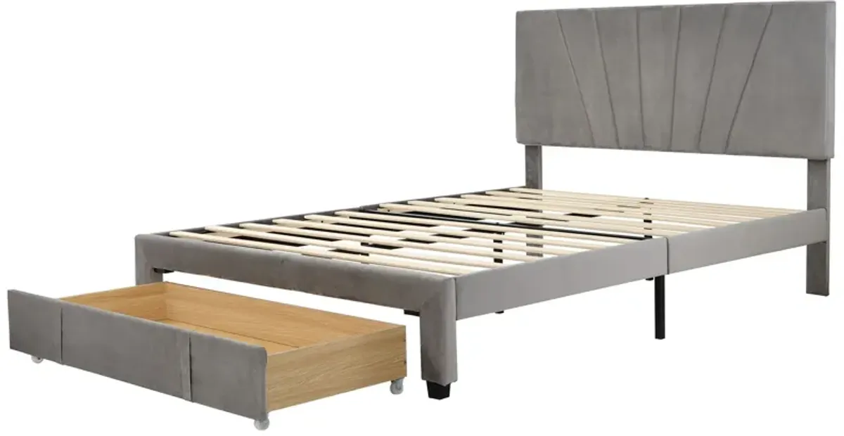 Storage Bed Velvet Upholstered Platform Bed With A Big Drawer