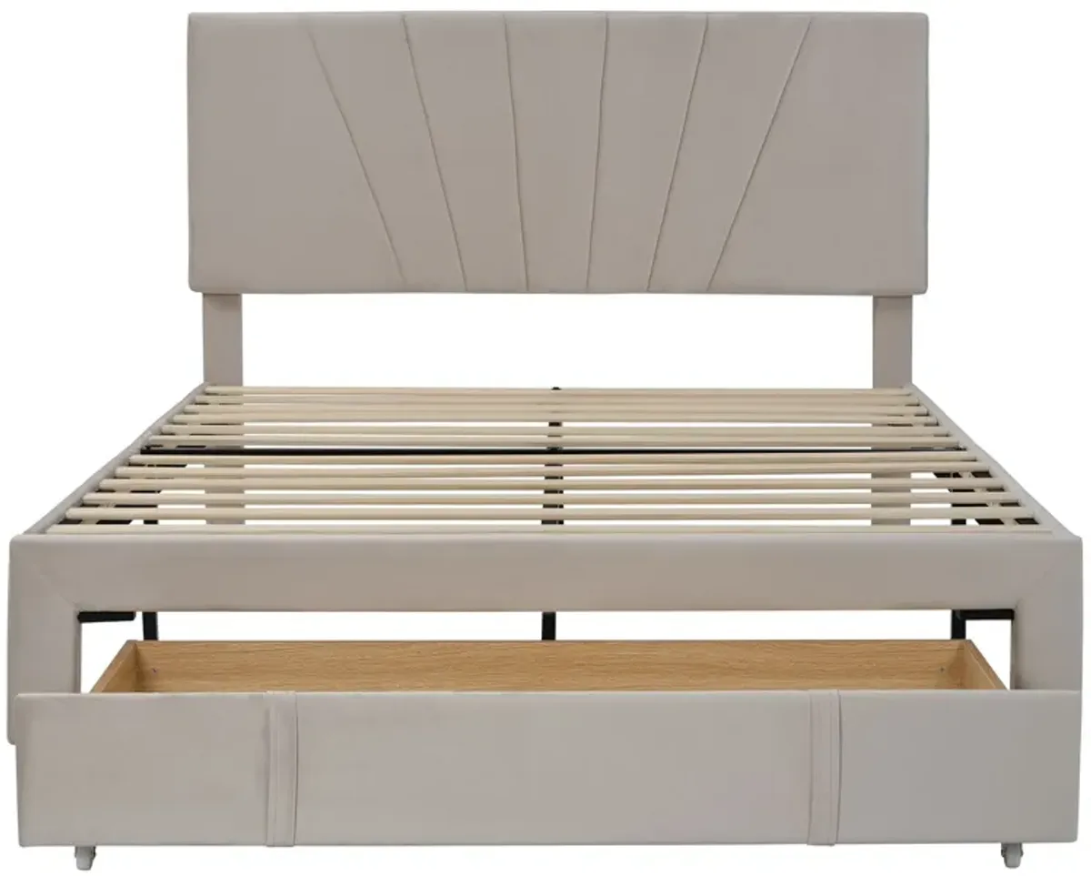 Storage Bed Velvet Upholstered Platform Bed With A Big Drawer