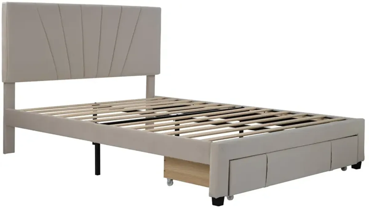 Storage Bed Velvet Upholstered Platform Bed With A Big Drawer