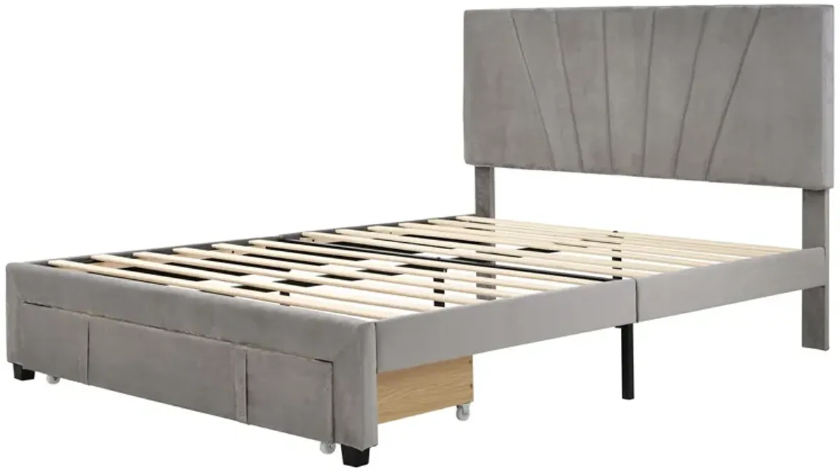 Storage Bed Velvet Upholstered Platform Bed With A Big Drawer