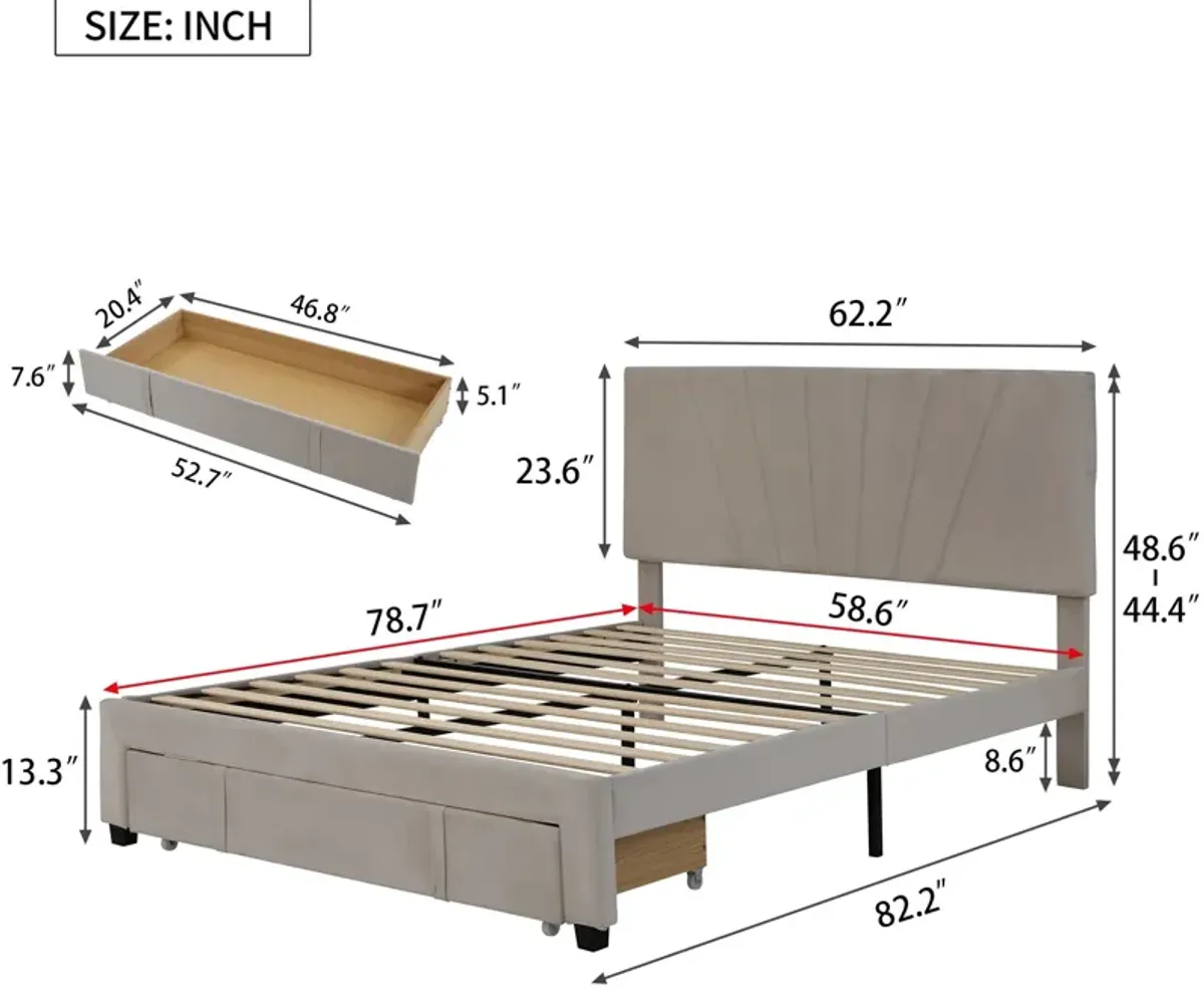 Storage Bed Velvet Upholstered Platform Bed With A Big Drawer