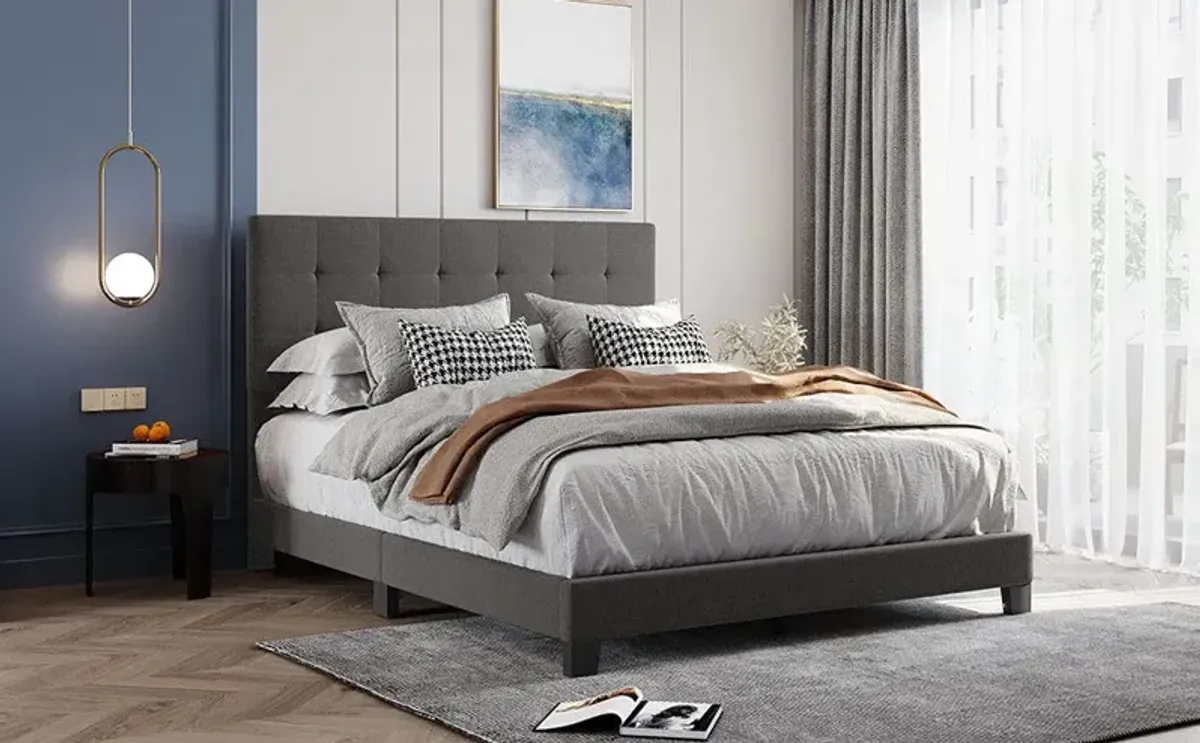 Upholstered Platform Bed With Tufted Headboard, No Box Spring Needed