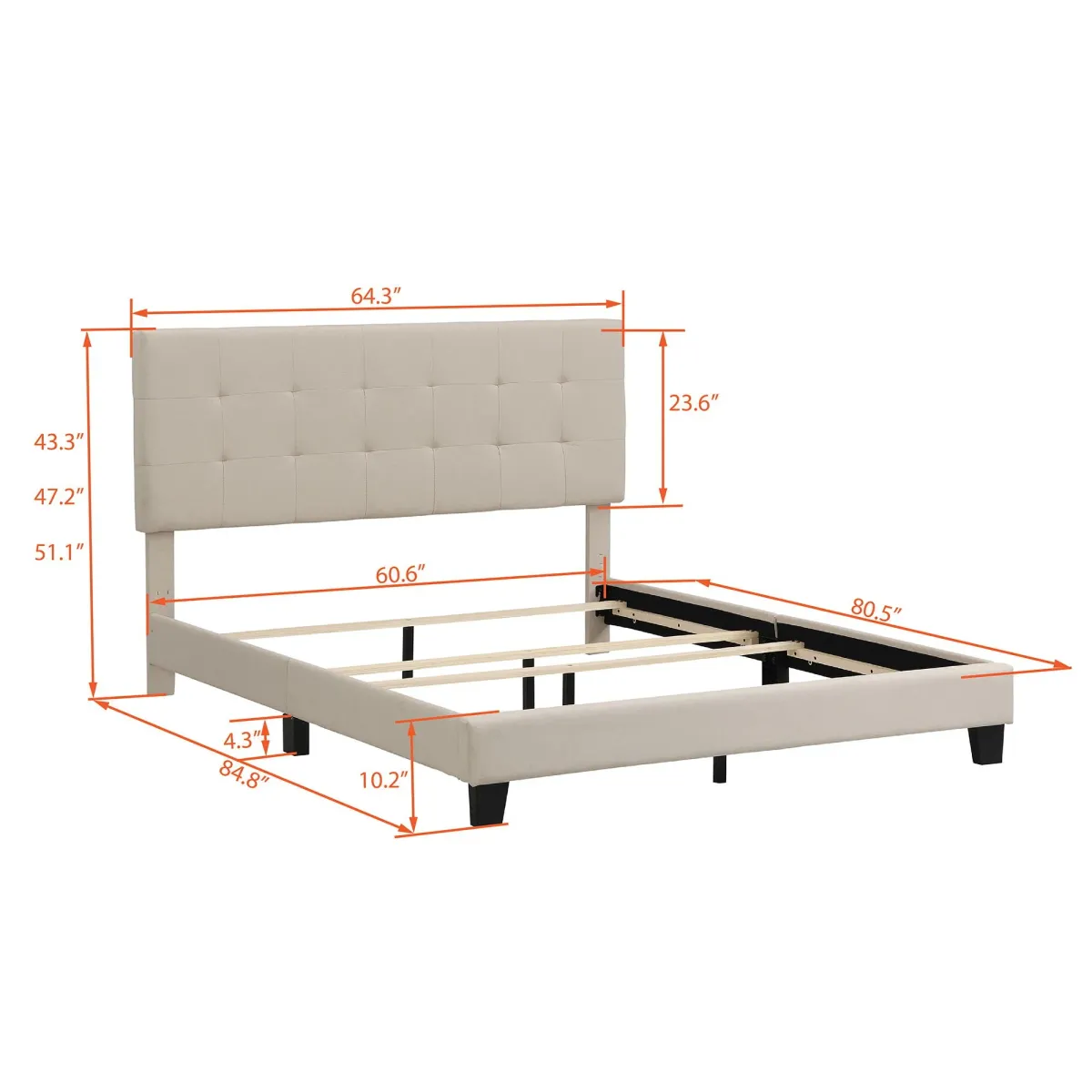 Upholstered Platform Bed With Tufted Headboard, No Box Spring Needed