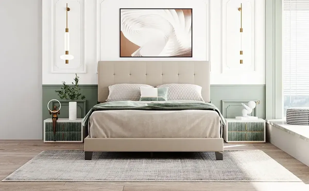 Upholstered Platform Bed With Tufted Headboard, No Box Spring Needed