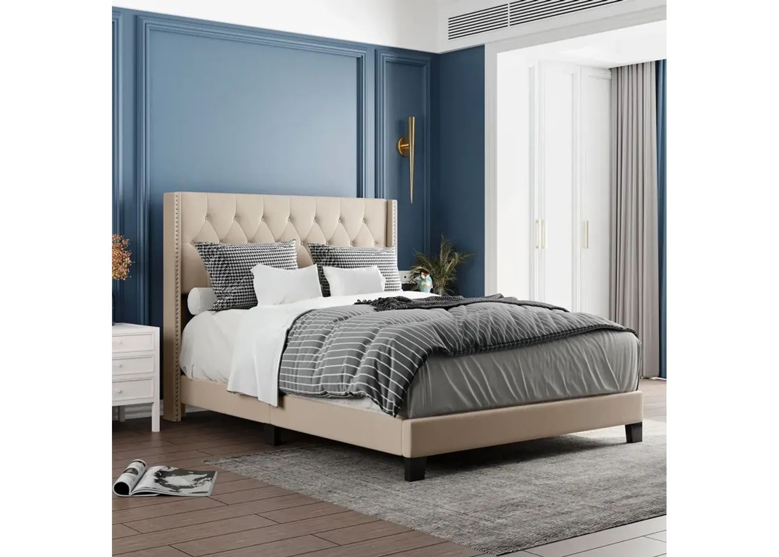 Upholstered Platform Bed With Classic Headboard, No Box Spring Needed