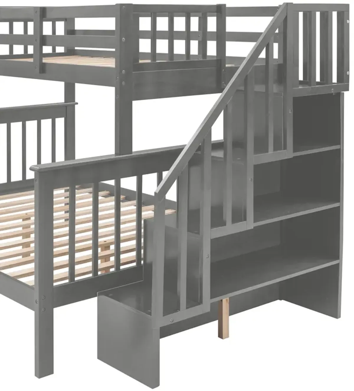 Twin Over Full Stairway Bunk Bed With Drawer, Storage And Guard Rail For Bedroom, Dorm, For Adults