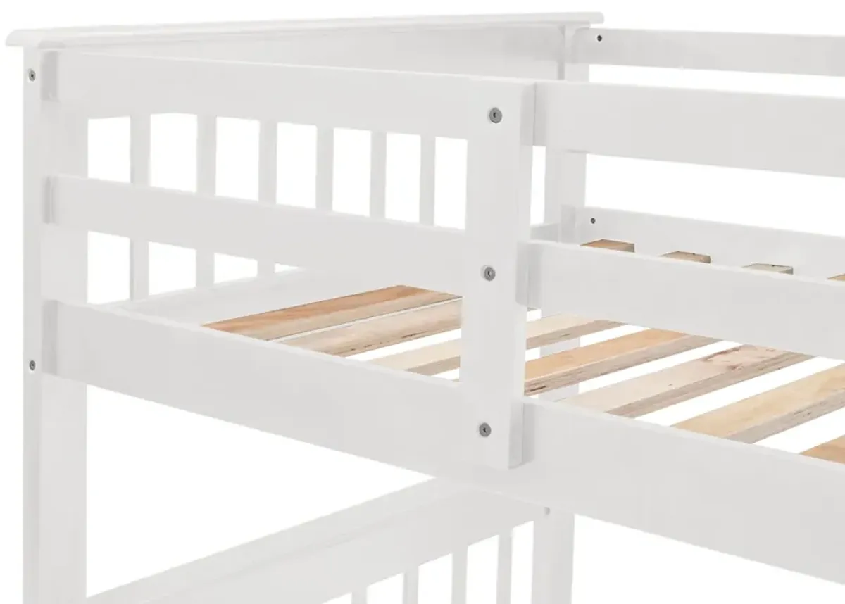 Twin Over Full Stairway Bunk Bed With Drawer, Storage And Guard Rail For Bedroom, Dorm, For Adults