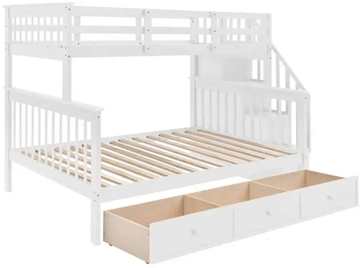 Twin Over Full Stairway Bunk Bed With Drawer, Storage And Guard Rail For Bedroom, Dorm, For Adults