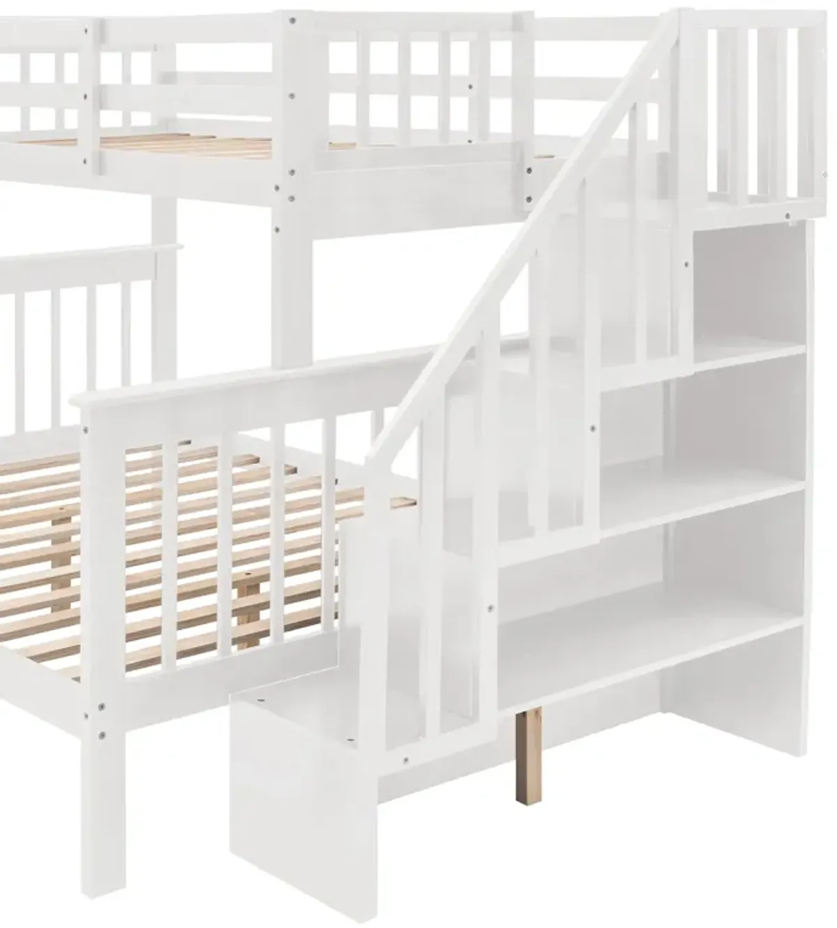 Twin Over Full Stairway Bunk Bed With Drawer, Storage And Guard Rail For Bedroom, Dorm, For Adults