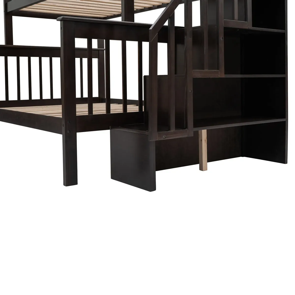 Twin Over Full Stairway Bunk Bed With Drawer, Storage And Guard Rail For Bedroom, Dorm, For Adults