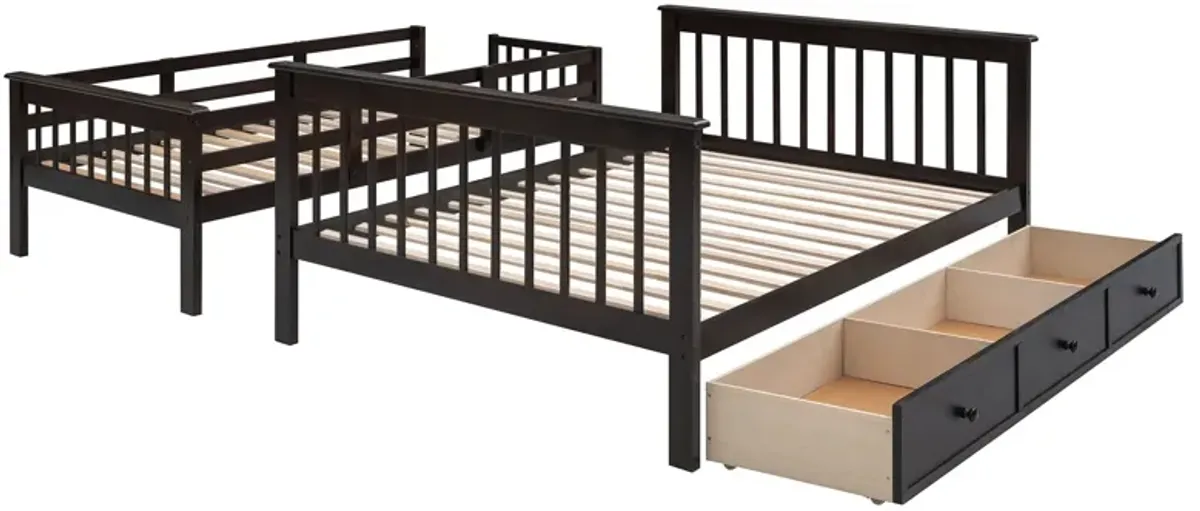 Twin Over Full Stairway Bunk Bed With Drawer, Storage And Guard Rail For Bedroom, Dorm, For Adults