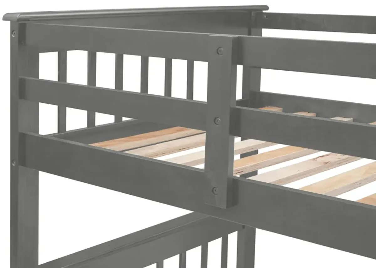 Twin Over Full Stairway Bunk Bed With Drawer, Storage And Guard Rail For Bedroom, Dorm, For Adults