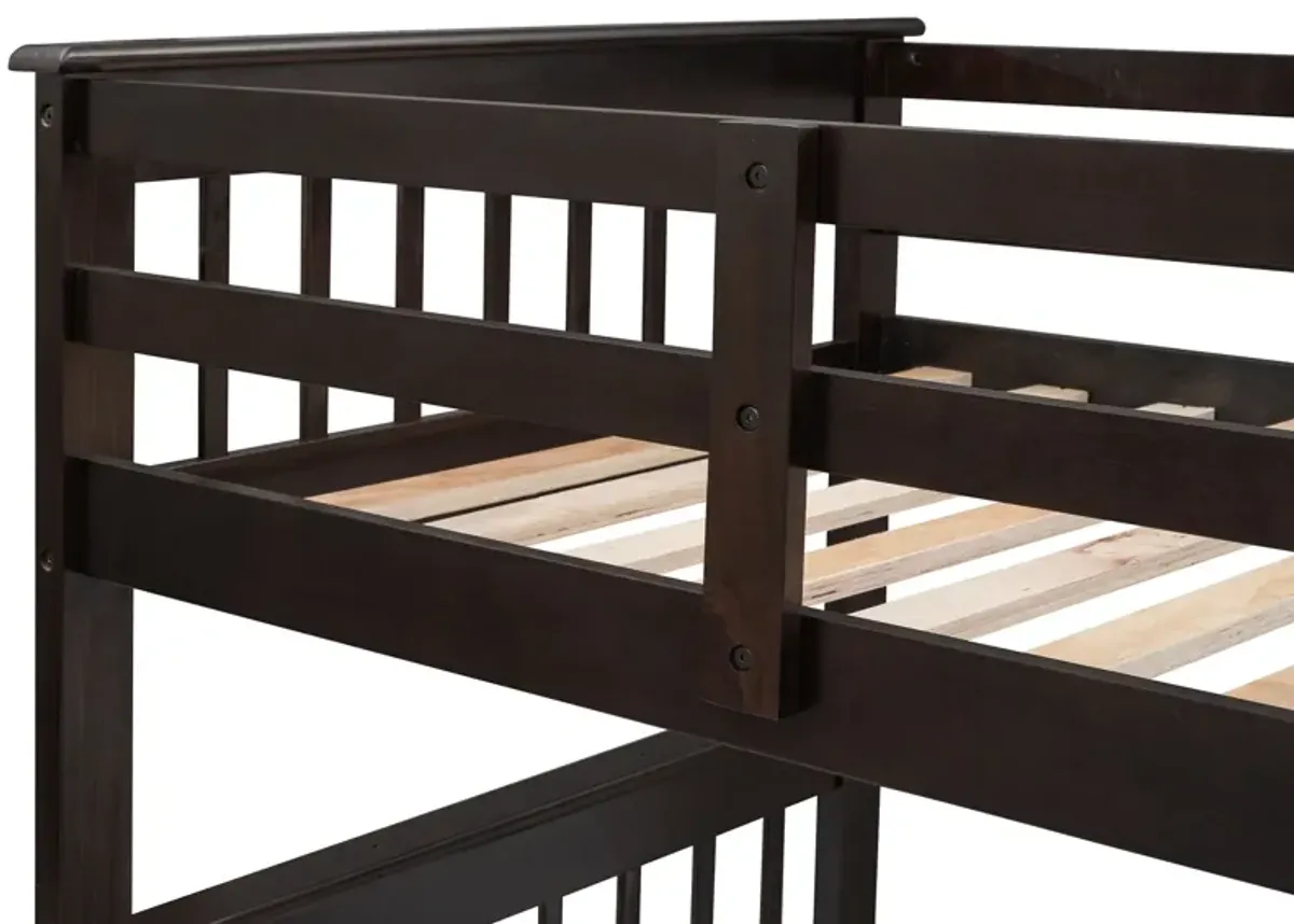 Twin Over Full Stairway Bunk Bed With Drawer, Storage And Guard Rail For Bedroom, Dorm, For Adults