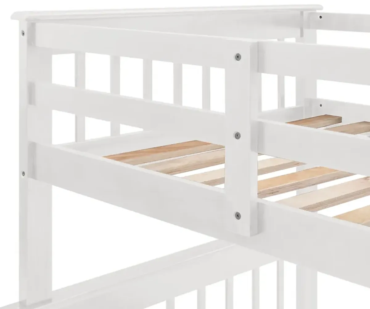 Twin Over Full Stairway Bunk Bed With Drawer, Storage And Guard Rail For Bedroom, Dorm, For Adults