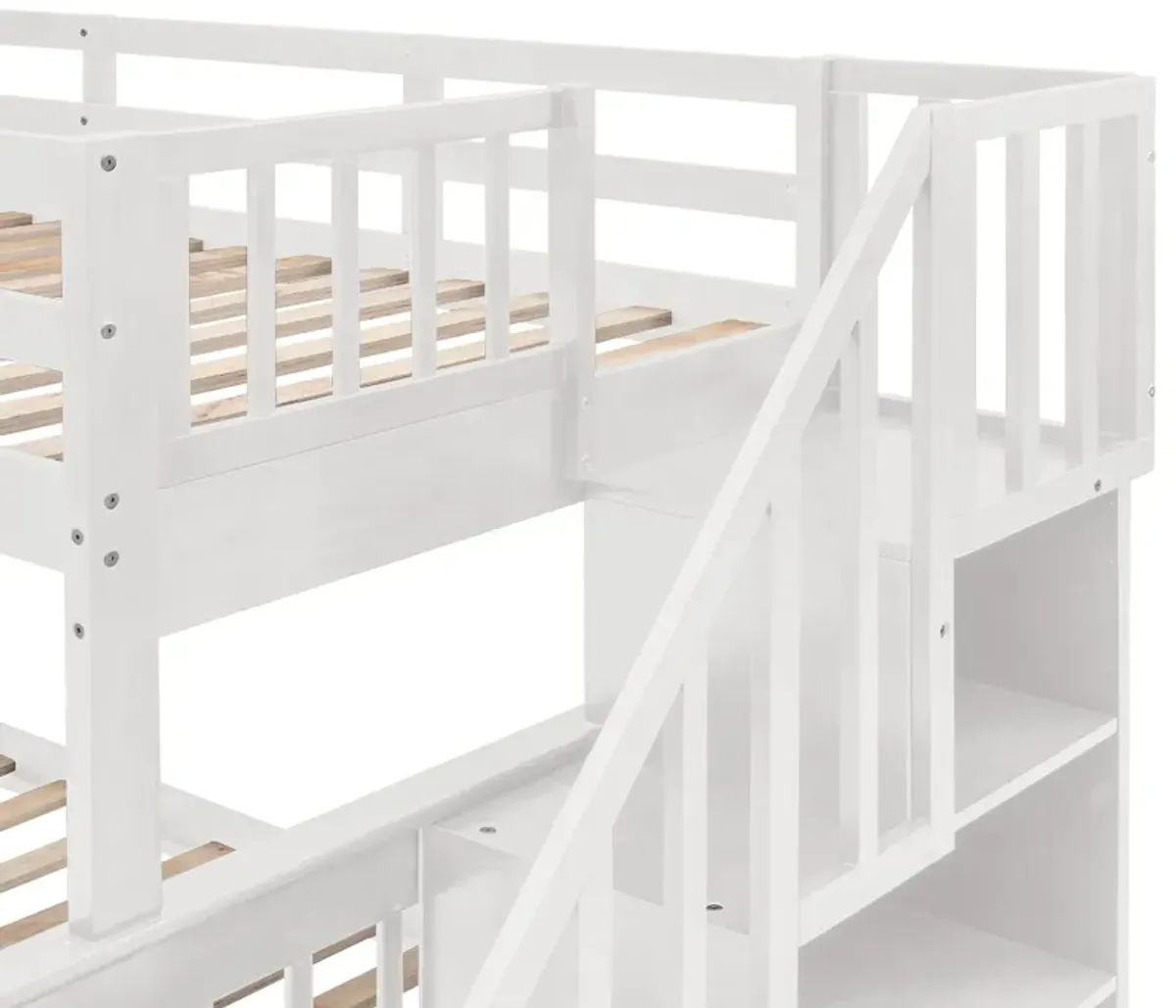 Twin Over Full Stairway Bunk Bed With Drawer, Storage And Guard Rail For Bedroom, Dorm, For Adults