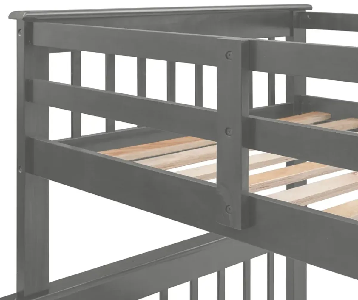 Twin Over Full Stairway Bunk Bed With Drawer, Storage And Guard Rail For Bedroom, Dorm, For Adults