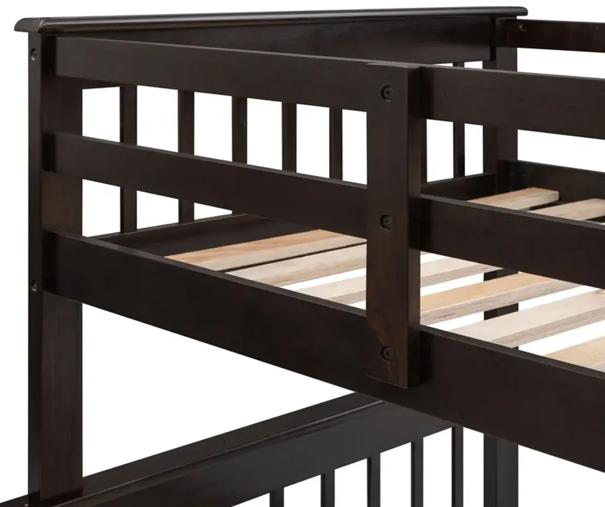 Twin Over Full Stairway Bunk Bed With Drawer, Storage And Guard Rail For Bedroom, Dorm, For Adults