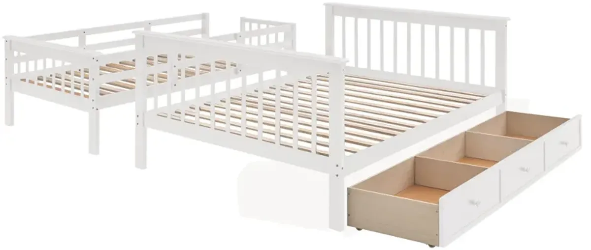 Twin Over Full Stairway Bunk Bed With Drawer, Storage And Guard Rail For Bedroom, Dorm, For Adults