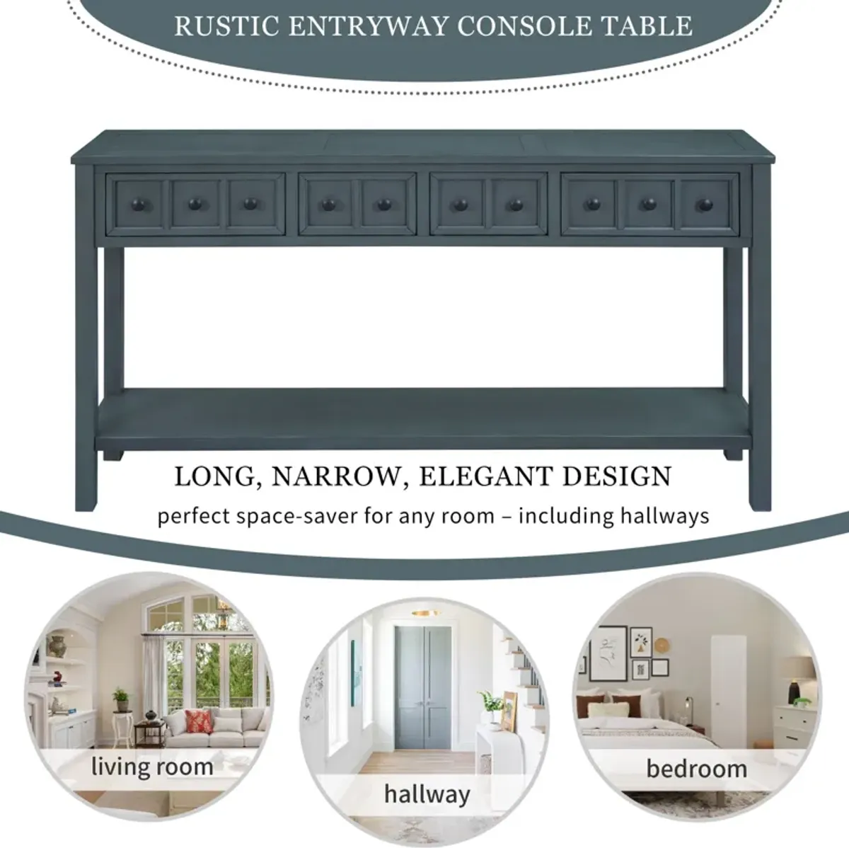 Rustic Entryway Console Table Long Sofa Table With Two Different Size Drawers And Bottom Shelf For Storage