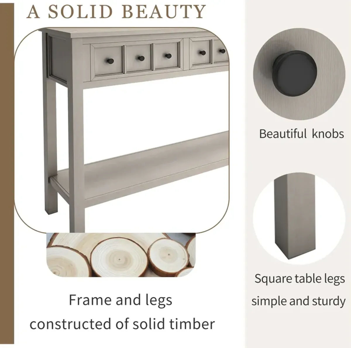 Rustic Entryway Console Table Long Sofa Table With Two Different Size Drawers And Bottom Shelf For Storage