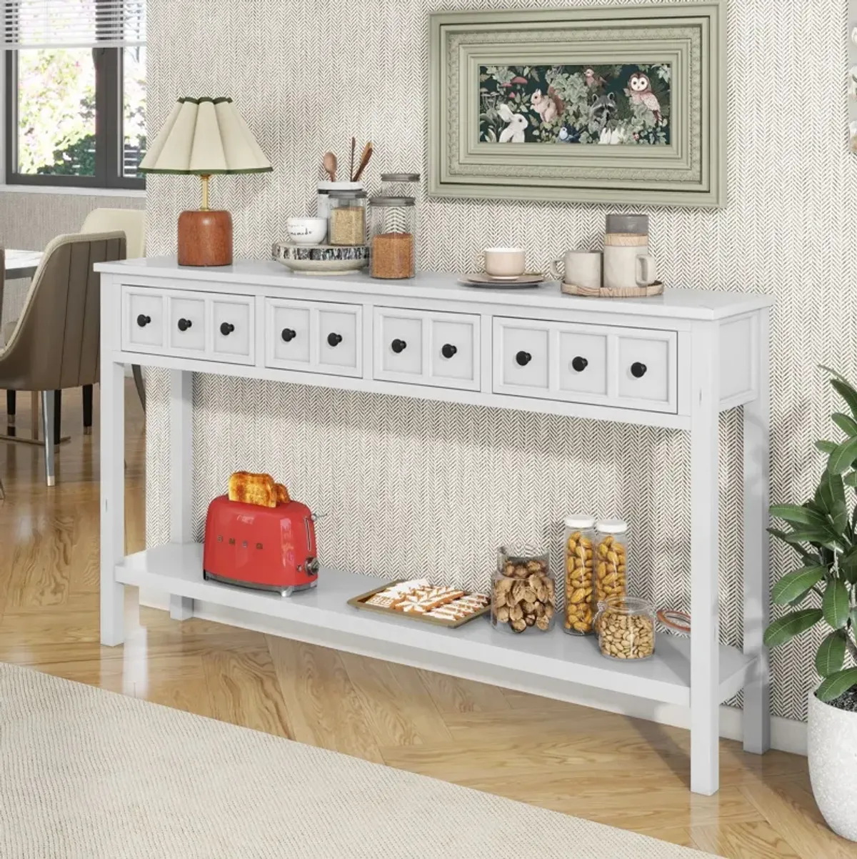 Rustic Entryway Console Table Long Sofa Table With Two Different Size Drawers And Bottom Shelf For Storage