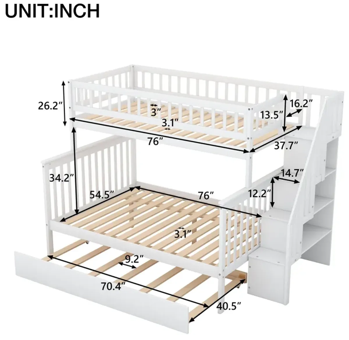 Twin Over Full Bunk Bed With Trundle And Staircase