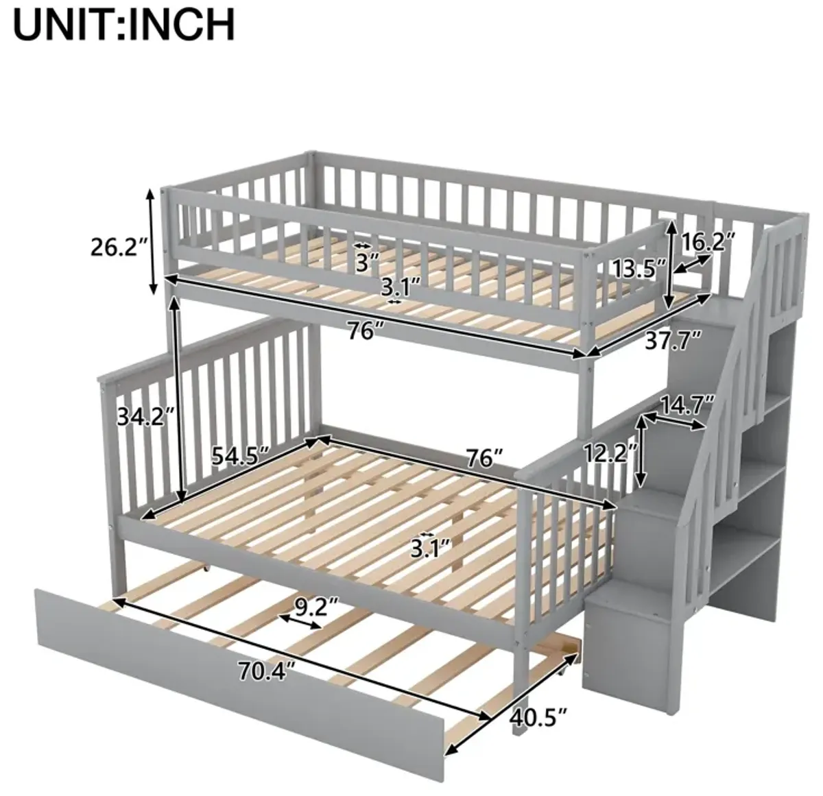 Twin Over Full Bunk Bed With Trundle And Staircase