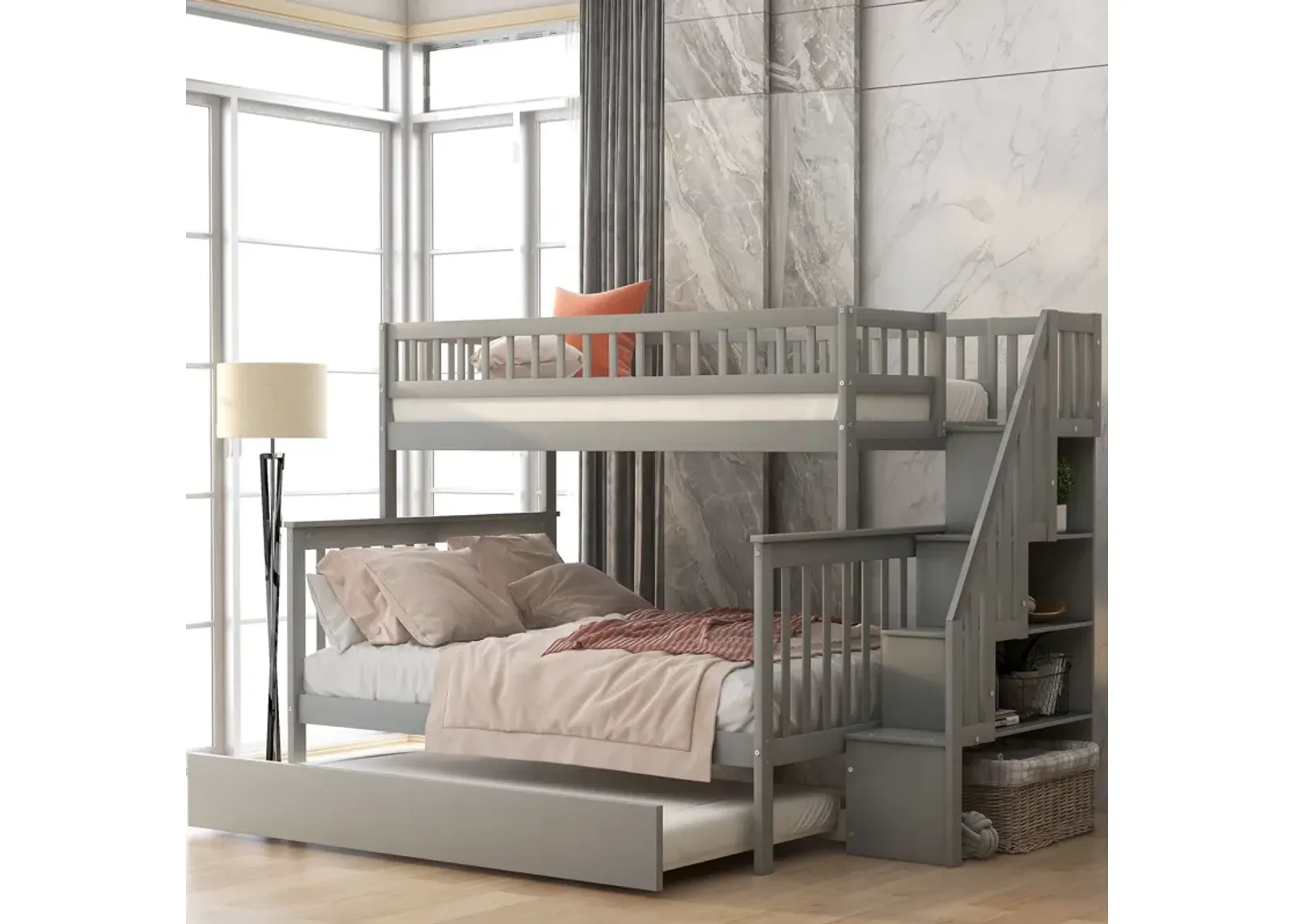 Twin Over Full Bunk Bed With Trundle And Staircase