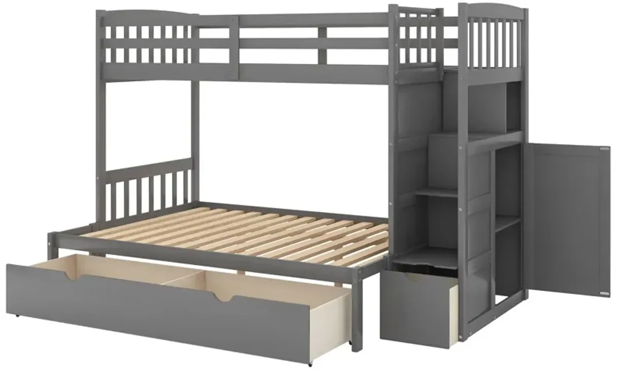 Bunk Bed, Convertible Bottom Bed, Storage Shelves And Drawers