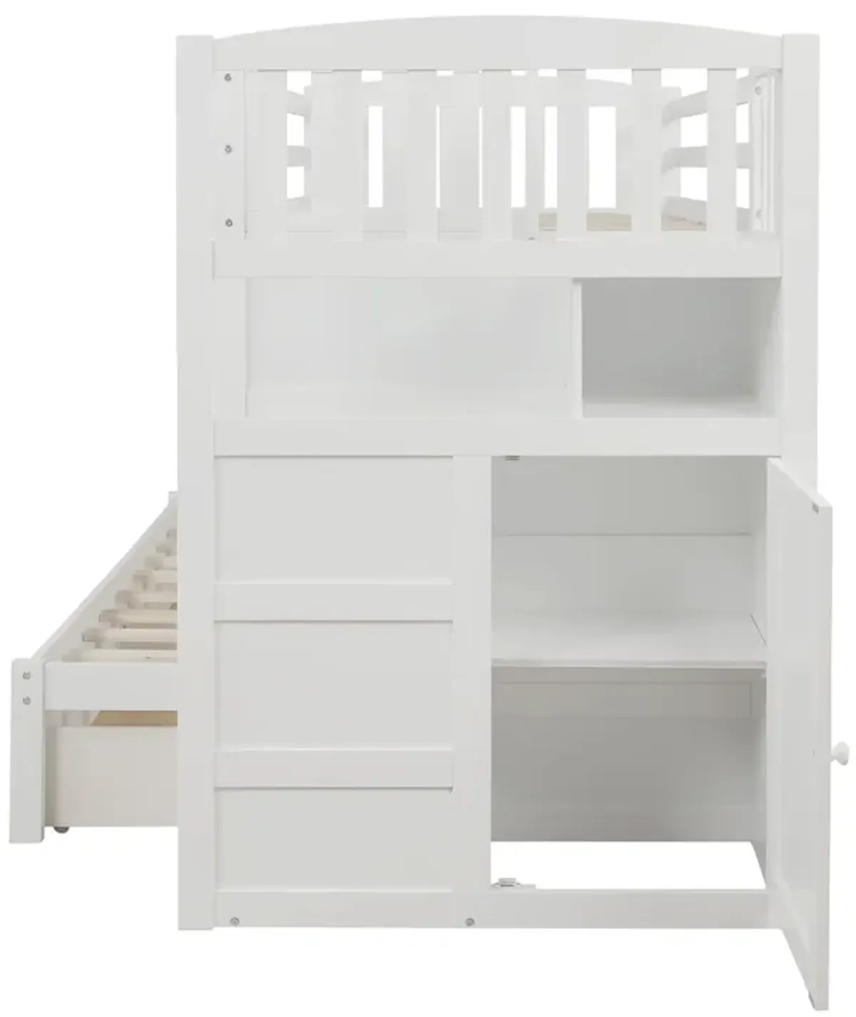 Bunk Bed, Convertible Bottom Bed, Storage Shelves And Drawers