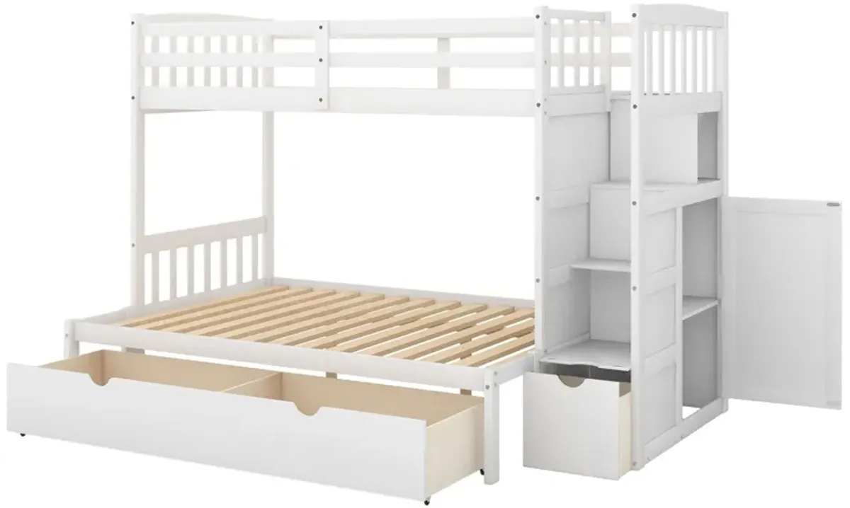 Bunk Bed, Convertible Bottom Bed, Storage Shelves And Drawers