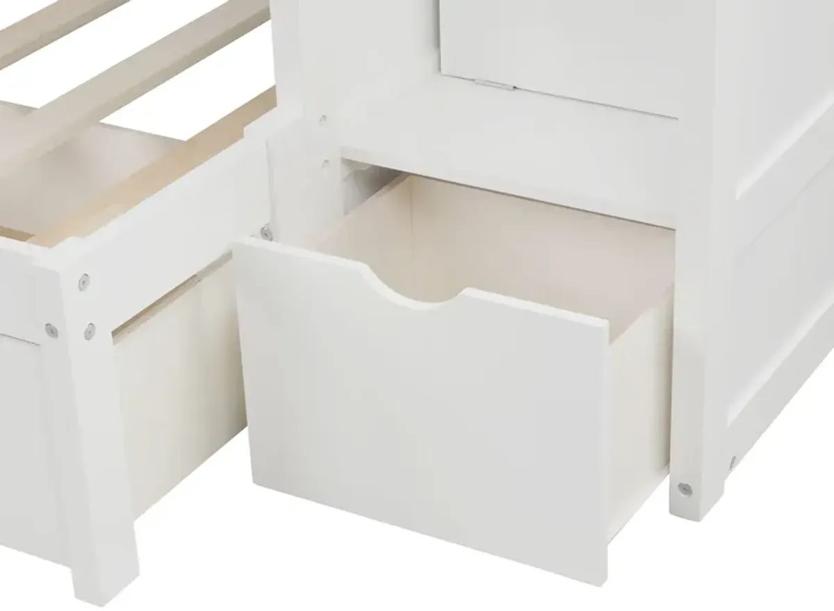 Bunk Bed, Convertible Bottom Bed, Storage Shelves And Drawers