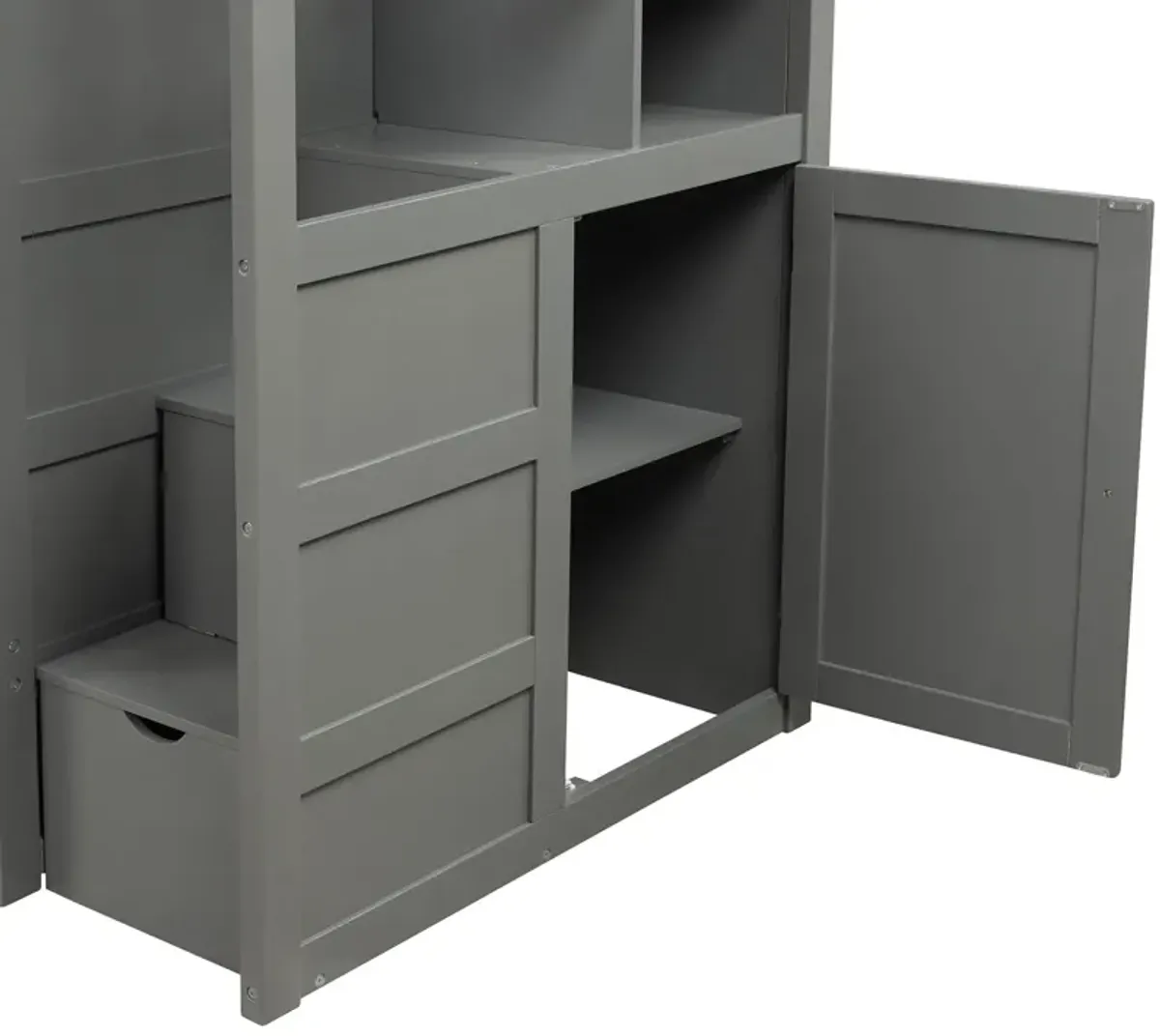 Bunk Bed, Convertible Bottom Bed, Storage Shelves And Drawers