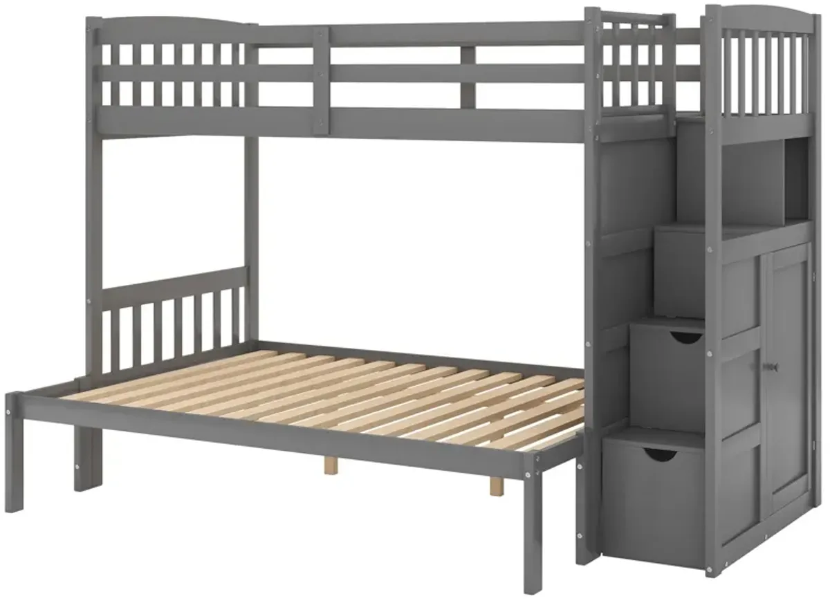 Bunk Bed, Convertible Bottom Bed, Storage Shelves And Drawers