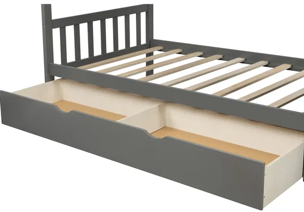 Bunk Bed, Convertible Bottom Bed, Storage Shelves And Drawers